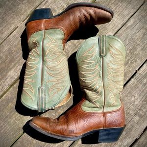 Ariat Legend Legacy size 9 square Brown/Turquoise Cowgirl Western Riding Boots